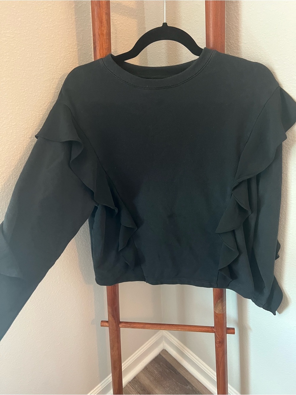 a new day Black Ruffle-Trim Crewneck Sweatshirt